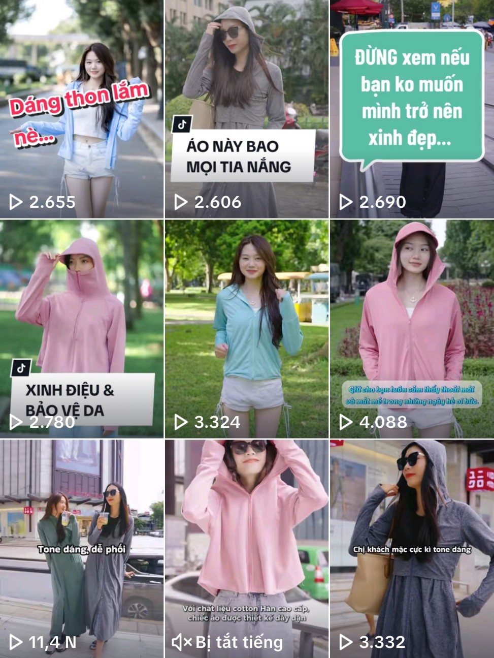 Lưới video TikTok giới thiệu áo chống nắng