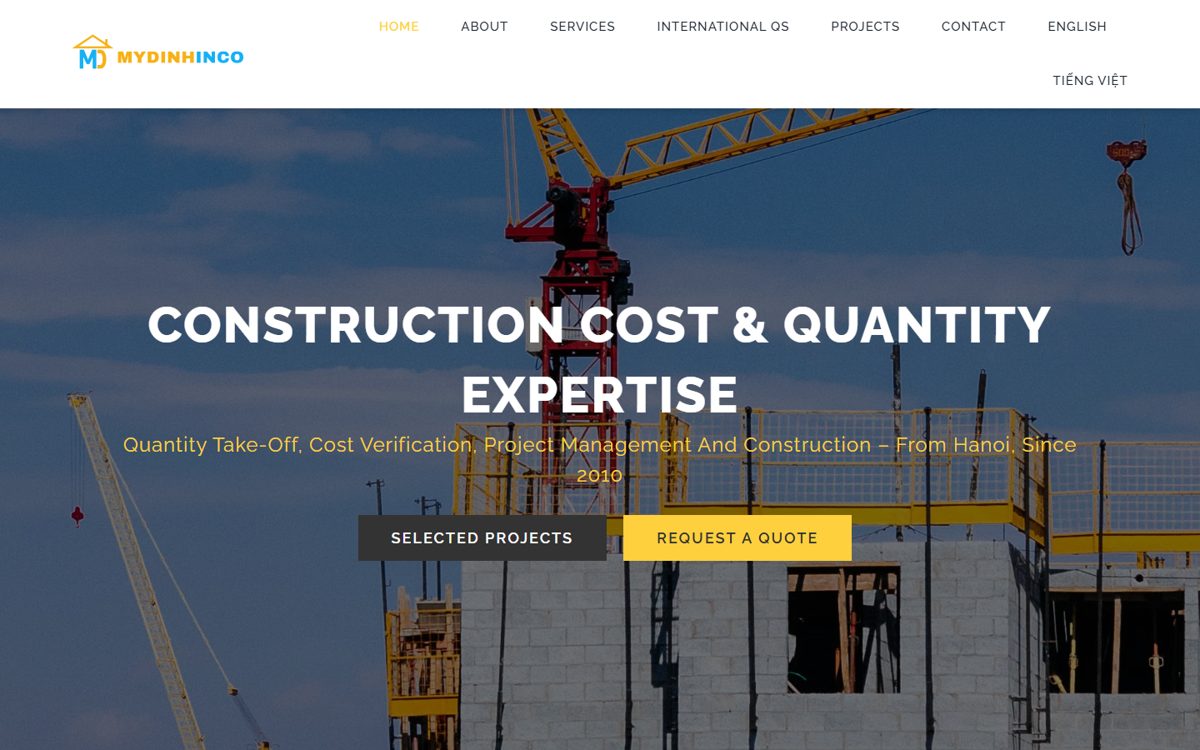 Phần mở đầu website Mỹ Đình INCO